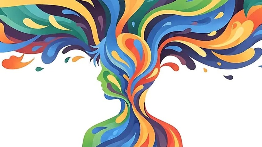 artistic image of human head with psychedelic colors. 